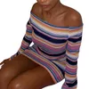 Casual Dresses Women Bodycon Dress Long Sleeve Off-shoulder Striped Slim Fit For Cocktail Party Spring Summer Fall