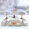 Diskplattor 6st Gold Mirror Metal Round Cake Stand Wedding Birthday Party Dessert Cupcake Pedestal Display Plate Home Decor B1030