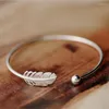 Bangle Fashion 925 Sterling Silver Jewelry High-quality Female Simple Feather Small Ball Open Bracelets & Bangles