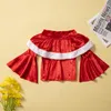 Children Clothing Set Girls Christmas Outfits Green Ruffle Tops Flared Pants Party Velvet Sets 2023 New Year Costume For Child