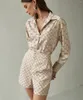 Casual Dresses Elegant Shorts Set Silk Shirt For Women Fashion Long Sleeve Pocket Print Two Piece Set 2022 Summer Work Satin Suit
