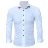 Casual shirts voor heren heren shirt lange mouw afslaan kraag vaste kleur vestig vid met één borsten smeetpatchwork slanke tops