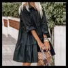 Casual Dresses Summer Color Stitching Loose Lapel Shirt Womens Mini Dress Fashion Short A-line Skirt Large Plus Size -40