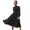 Casual jurken elegante polka dot jurk sjaal kraag V-hals dames pendelen solide a-line los vintage lantaarn mouw d30