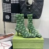 Tom 75mm Jacquard 니트 양말 발목 부츠 Stiletto Short Boot 스트레치 길쭉한 사각형 발가락 새끼 고양이 발 뒤꿈치 여성을위한 고급 디자이너