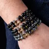 Strand Natural Black Volcanic Lava Stone Dumbbell Bracelet Matte Beads Bracelets For Women Men Fitness Barbell Jewelry