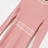 Casual Dresses Elegant Black Sweater Dress 2022 Autumn Winter Pink Long Sleeve Women Round Neck Single Breasted Bodycon White