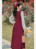 Casual Dresses Pastoral Style Retro Dress Vestidos de Fiesta Flower Brodery Sweet Elegant Lady Lantern Sleeve Maxi Ge huvuddukar