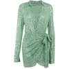 Casual Dresses Vintage Elegant Long Sleeve Lapel Lace-up Shiny Sequins Shirts For Women 2022 Waist Asymmetrical Mini Dress Vestidos