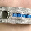 Big Zircon Diamonds Watch Blue Square Stones Bisel 904l Acero inoxidable Eta 2836 Movimiento Mecánico Top Calidad Hombres Lujo Completo Iced Out Cz