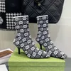 Tom 75mm Jacquard Knitted Sock بوت للكاحل Stiletto Short Boot تمتد ممدود أصابع مربعة كعوب هريرة الجوارب للنساء مصمم أحذية فاخرة أحذية مصنع