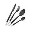 أدوات المائدة مجموعات 4pcs/5pcs أنيقة أسود أبيض أدوات المائدة الصلب المقاوم المقاوم للصدأ مجموعة سكين شوكة ملعقة