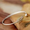 Bangle Fashion 925 Sterling Silver Jewelry High-quality Female Simple Feather Small Ball Open Bracelets & Bangles