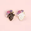 Brooches Pink Purple Flowers Heart Metal Enamel Brooch Fashion Art Organ Badge Unique Trendy Romantic Jewelry Accessories Gift