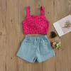 Ensembles de vêtements pour bébé fille, costume décontracté sans manches, nœud à pois, Camisole à lacets, short en jean ample, vie quotidienne