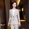 Kvinnors tv￥delade byxor Premium Women's Blazer 2 Set 2022 Spring Autumn Elegant Plaid Ladies Office Sacka Jacka Casual Slim Byxor