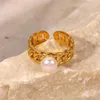 Anelli a grappolo Youthway Anello in acciaio inossidabile con perle Design cavo in metallo 18 K Apertura Gioielli impermeabili Anelli Mujer Regalo 2022