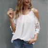 Kvinnors blusar Blusa Summer Woman Sexig Off Axel Half Sleeve Hollow Out 5xl Shirt Solid Lace Round Neck Loose Tops Lady 20030