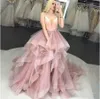 Spaghetti Strip Ball Gown Wedding Dresses 2021 Deep V Neck Ruffle Tulle Long Formal Dress Special Occasion Gowns