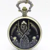 Pocket Watches Vintage Bronze Skull Quartz Watch Necklace Pendant Men Women Xmas Gift