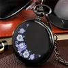 Pocket Watches Watch Flowers Design Antique Black Pendant Clock Full Gifts For Men Women Support Custom