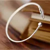 Bangle Fashion 925 Sterling Silver Jewelry High-quality Female Simple Feather Small Ball Open Bracelets & Bangles