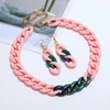 Necklace Earrings Set Fashion Women Candy Color Acrylic Mix Colors Chain Statement Long Hanging For Party Holiday