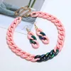 Collier boucles d'oreilles ensemble mode femmes couleur bonbon acrylique mélange couleurs chaîne déclaration longue suspension pour fête vacances