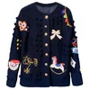 2023 Julbanan Kvinnor Ytterkläder Jackor Kläder Designer Cartoon Embroidery Sweater Cardigan Women Långärmning Stickad kappa Kvinnliga Autumn Winter Clothes