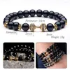 Strand Natural Black Volcanic Lava Stone Dumbell Armband Matt Pärlor Armband för kvinnor Män Fitness Barbell smycken