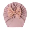 Hair Accessories Lovely Shiny Bowknot Baby Hat Cute Solid Color Girls Boys Turban Soft Born Infant Cap Beanies Head Wraps