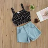 Ensembles de vêtements pour bébé fille, costume décontracté sans manches, nœud à pois, Camisole à lacets, short en jean ample, vie quotidienne