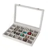 Schmuckbeutel SZanbana Velvet 24 Grid Tray Box Abnehmbare Vitrine Organizer Glasdeckel-Deckelschloss