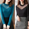 Blouses pour femmes Mujer hauts pour femmes 2022 couleur unie à manches longues maille bas chemise dames Blouse vêtements 3XL noir bleu Blusas femme