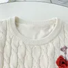 2022 Autumn Round Neck Knitted Floral Print Embroidery Dress White 1/2 Half Sleeve Short Casual Dresses D2O312815