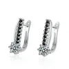 Hoop Earrings 925 Sterling Silver Fahion Black Crystal Luxury Cubic Zirconia Fashion Ear Jewelry For Women Gift