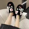 Lyxvarumärke Peep Toe Women Slippers Winter Fashion Soft Warm Plush Home Shoes Outwear Ladies Designer Slipper Faux Fur Flip Flops