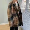 Men's Wool Plaid Woolen Coat Men's Fashion Retro Casual Jacket Men Streetwear Wild Loose Korean Long Mens Overcoat