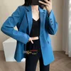 Frauen Anzüge Blazer 2021 Herbst Casual Hochwertige Temperament Kleinen Anzug Blau Britischen Stil Jacke Weibliche