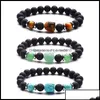 Beaded Strands Buddha Head Bracelets Green Dongling Stone Carving Hand String Tigereye Jinsha Volcanic Rock Bracelet A Otgeh