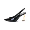 Sandali da donna di lusso con cinturino alla caviglia Scarpe eleganti in vernice nera tacco sottile Blade slingback con punta quadrata sandalo nero sandali con fibbia in strass scarpe firmate 35-41