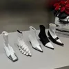 Boots White Color Women Ankle Pointed Toe Fashion Side Zipper Thin Mid Heels Sexy Party Botas Size 35-39 Sock Booties Stretch