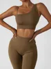 Tweedelige broek voor dames Asheywr Sexy One Shoulder Brha's Sets vrouwen hoge taille elastische push -up naadloze set fitness skinny leggings pak