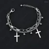 Link braccialetti vintage alla moda e versatile a doppia croce a doppia croce Accessori per coppia a più livelli