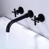 Kitchen Faucets Brass Double Handle Wall Mounted Bathroom Sink Mixer & Cold Basin Chrome Tap Faucet