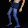 Men's Socks 2 In 1 Men Hollow Out Underwear Stocking Plus Size U Convex Pouch Stockings COCkring 912 Pin Oil Glossy Shiny Sexy Tight Si