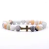 Strand Micro Pave CZ Cross Cross Amazonite Stone Beads Pulseras para hombres Joyas de yoga para mujeres
