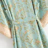 Selling Vintage Boho Floral Print Long Kimono Cardigan Summer Tops Belted Beachwear Vestido Blusas Mujer 220307