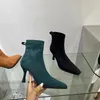 Boots Square Toe Women Ankle 2022 Arrivals Sock Booties Stretch Shoes Black Brown Khaki Green Thin High Heels Autumn