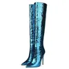 Buty europejska i amerykańska moda na palce pięta Blue Back Long Tube Kobiety Winter Dij High 220901